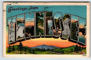 Greetings From Tennessee Large Big Letter Linen Postcard Asheville 1948 Vintage