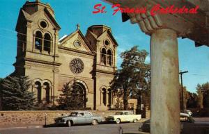 SANTA FE, NM New Mexico  CATHEDRAL OF ST FRANCIS  50's Cars  Chrome Postcard