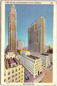 VINTAGE POSTCARD FIFTH AVENUE AND ROCKEFELLER BUILDINGS N.Y.C. c. 1950s