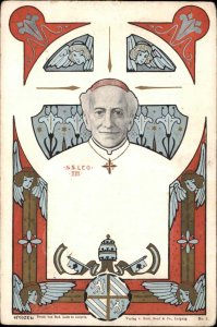 Pope Leo XIII Heraldic Catholic Symbols Angels Portrait c1910 Vintage Postcard