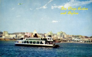 California San Diego Harbor and Skyline With Coronado Ferry In Foreground 1965