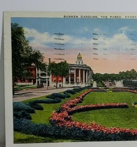 Vintage Postcard Sunken Gardens The Paseo Kansas City MO 1941 Linen Reese Mich