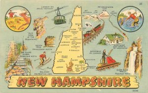 Postcard New Hampshire 1940s Map Attractions 23-4788