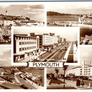 c1950s Plymouth, England UK RPPC Multi View Downtown Royal Parade Bath Rock A337