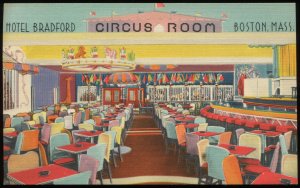 Circus Room, Hotel Bradford, Boston, MA. Vintage Tichnor linen postcard