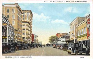 Central Avenue Cars St Petersburg Florida 1920s postcard