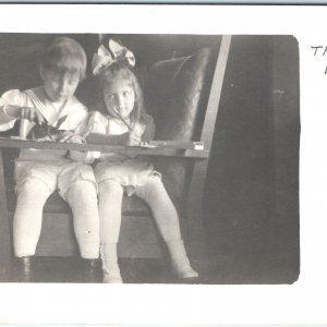 c1910s Endearing Playmates Drawing RPPC Boy Sailor Costume Girl Real Photo A143