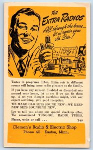 Extra Radios Postcard Clemen's Radio & Electric Shop Easton MN Advertising