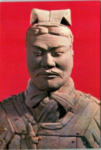 Terracotta Army warriors China, pottery figure of a military officer, postcard