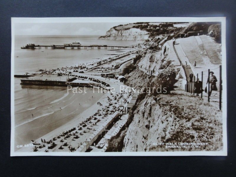 Isle of Wight SHANKLIN Cliff Walk Looking West Old RP Postcard Thunder & Clayden