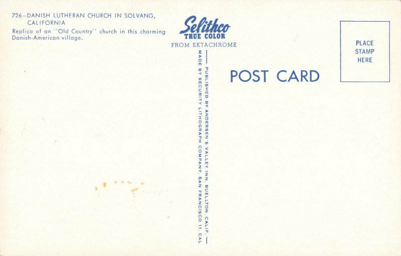 Postcard Danish Lutheran Church In Solvano California