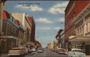 Zanesville OH Fifth St. Cars Colorful Linen Postcard rpx