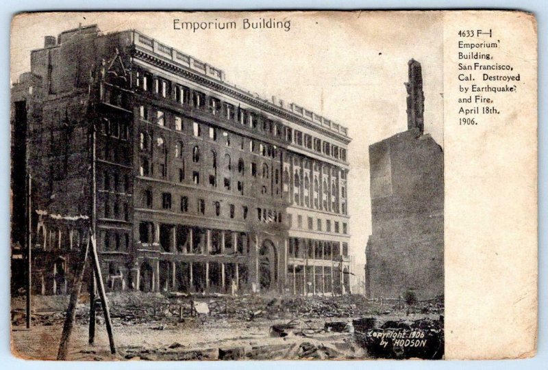 SAN FRANCISCO EARTHQUAKE 1906 EMPORIUM BUILDING*COPYRIGHT HODSON*POSTCARD 