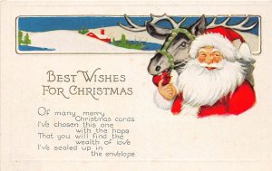 F94/ Santa Claus Merry Christmas Postcard c1910 Reindeer Smile 10