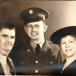 c1940s Tampa, FL RPPC Army Soldier Uniform Glasses Family Portrait Parents Photo