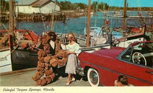 Tarpon Springs Florida 1950s automobiles Pretty Lady Teich Sun Postcard 21-8703