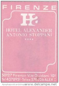 ITALY FIRENZE HOTEL ALEXANDER ANTONIO STOPPANI VINTAGE LUGGAGE LABEL