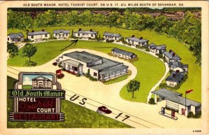 Savannah, GA Georgia OLD SOUTH MANOR HOTEL TOURIST COURT Roadside Motel Postcard