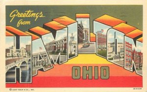 Ohio Hamilton Large letters multi View Wargo Teich linen Postcard 22-7373