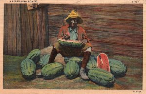 Blac Man Eating Watyermelon