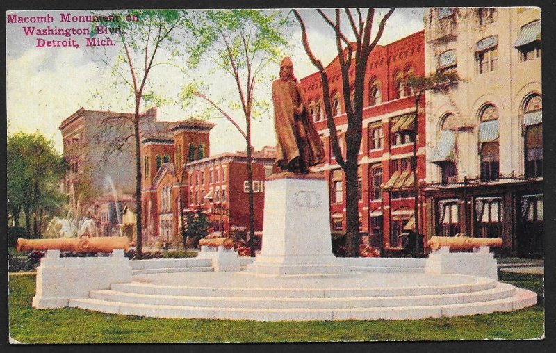 Macomb Monument Washington Boulevard Detroit Michigan Used c1911