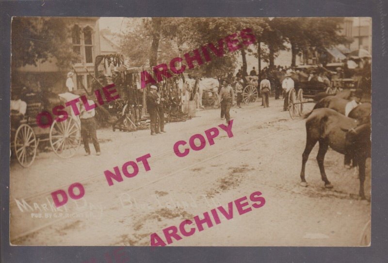 Blue Island ILLINOIS RPPC 1908 MARKET DAY Horse Show SALES BOOTH Tack nr Chicago