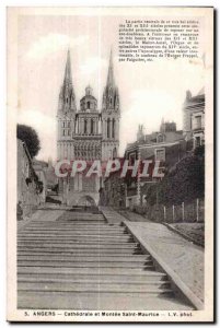 Old Postcard Angers cathedral and Montee Saint Maurice