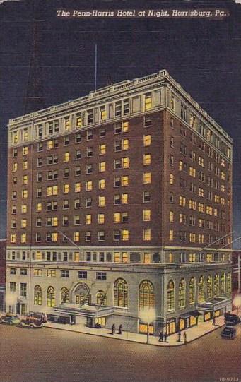 The Penn Harris Hotel At Night Harrisburg Pennsylvania 1945