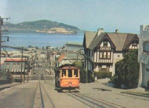 Postcard Vintage 1955 San Francisco Hill Cable Car and Alcatraz