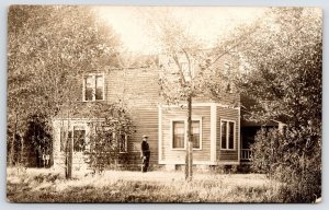 Kansas City KS Etta's Husbby in Front of House~1913 RPPC Wiltburger DeKalb IL 