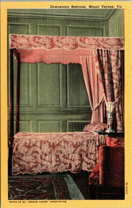 Vtg Downstairs Bedroom Washington's Mansion Mount Vernon Virginia VA Postcard