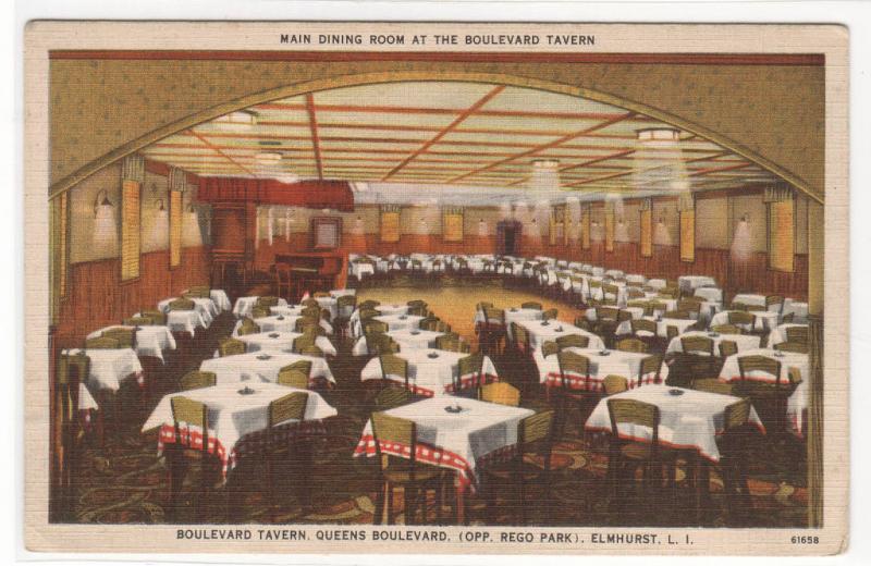 Main Dining Room Boulevard Tavern Elmhurst Long Island New York linen postcard