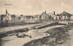 WWI Malancourt France Ruins Postcard Dead Horse Soldier German Feldpost 1917