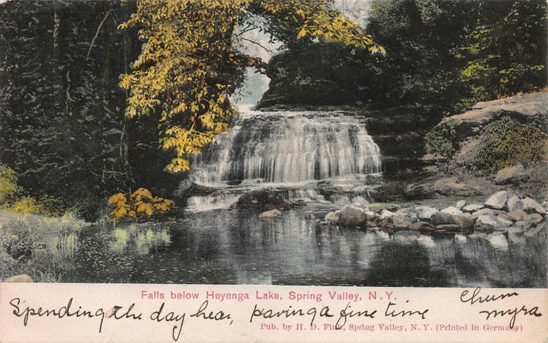 Falls Below Heyenga Lake, Spring Valley, N.Y., Hand Colored 1908 Postcard, Used