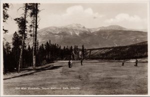 Jasper Alberta Golf Course Golfers Old Man Mountain Unused RPPC Postcard H41