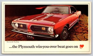 Automobile~1968 Plymouth Barracuda Hardtop 2-Door Sports Car~Chrome~Red~Postcard