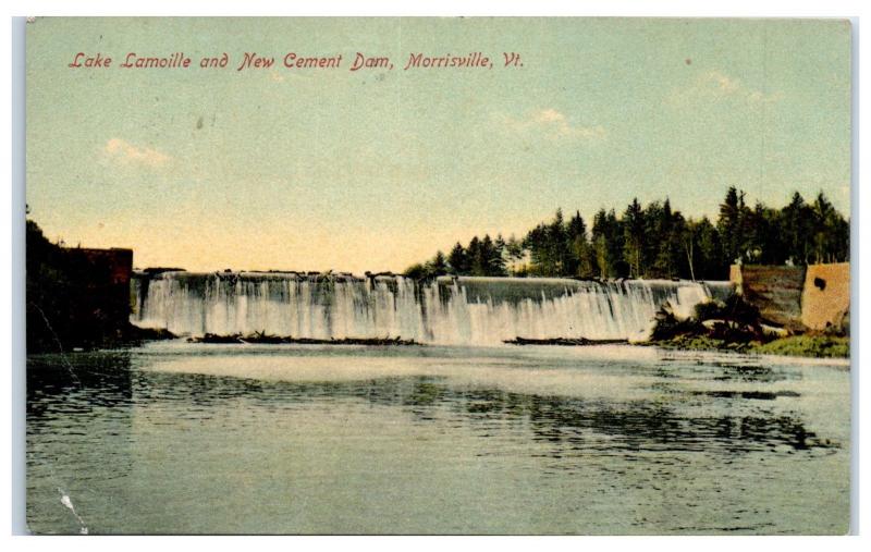 1908 Lake Lamoille and New Cement Dam, Morrisville, VT Postcard