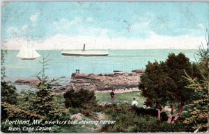 Portland, Me., New York Boat entering Harbor, Maine Postcard 1907