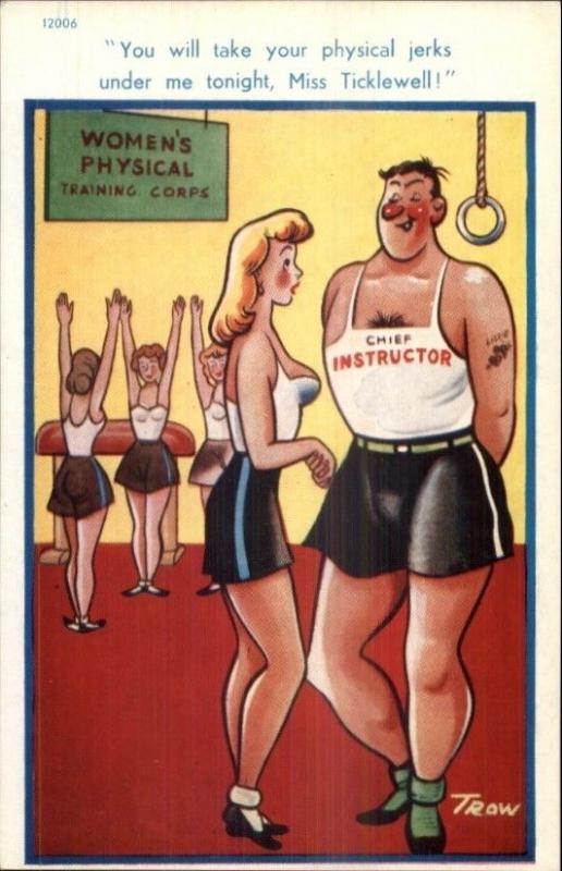 Large Breasted Woman & Gym Instructor - Sexual Innuendo Comic Postcard