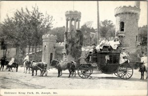 St Joseph Missouri Entrance to Krug Park Family in Carriage 1908 Postcard W8