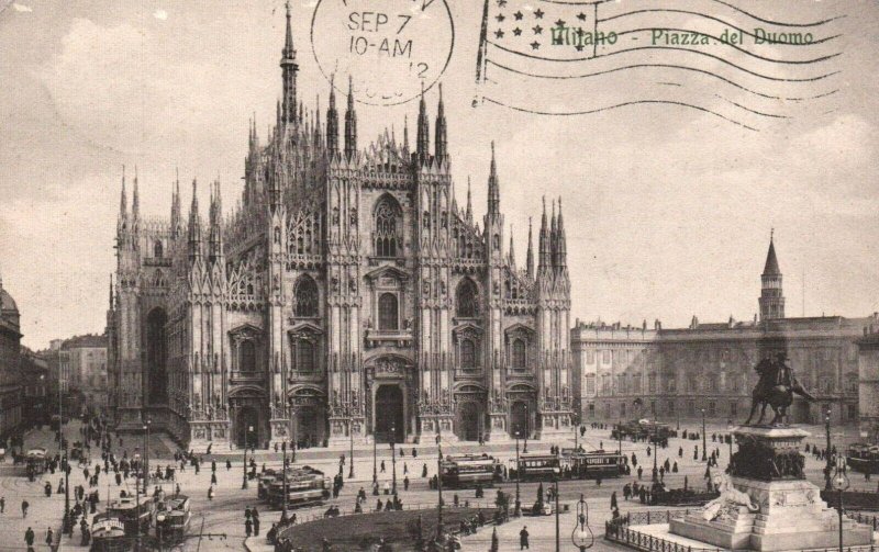 Vintage Postcard 1900s Milan Italy Piazza Duomo Centro Storico