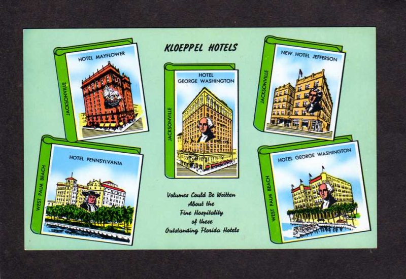 FL Kloeppel Hotels Jacksonville Mayflower Jefferson Palm Beach Florida Postcard