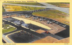 Philadelphia Municipal Airport Aerial View Pennsylvania 1940s linen postcard