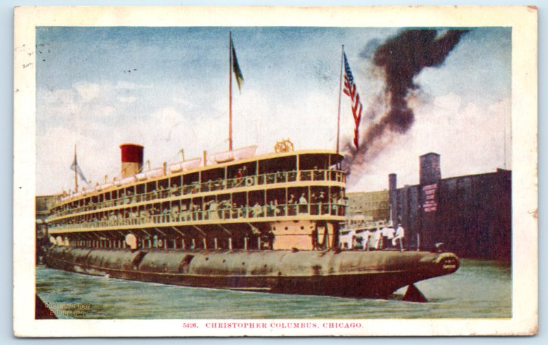 SS Christopher Columbus Whaleback Boat Steamer Ship Postcard