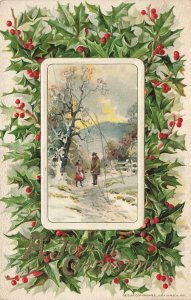 c1910 John Winsch People Walking On Snow Covered Trail Christmas P167 