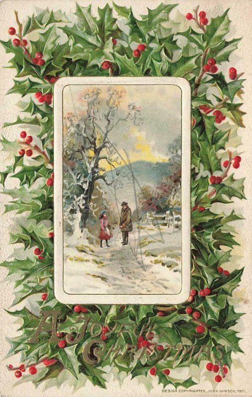 c1910 John Winsch People Walking On Snow Covered Trail Christmas P167 