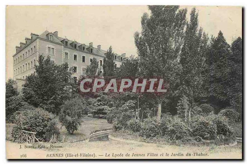 Old Postcard Rennes Ille et Vilaine Le Lycee for Girls and the Garden of Tabor