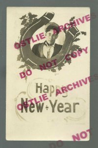 Sioux Falls SOUTH DAKOTA RPPC c1910 HAPPY NEW YEAR Man Posing STUDIO PROP Kodak