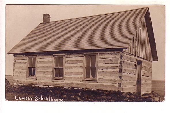 Real Photo, Log Schoolhouse, Lamont, Alberta Used 1908 Message from Teacher