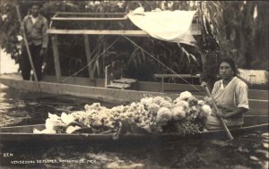 Xochimilco Mexico MEX Flower Vendor Indigenous Woman Real Photo Postcard